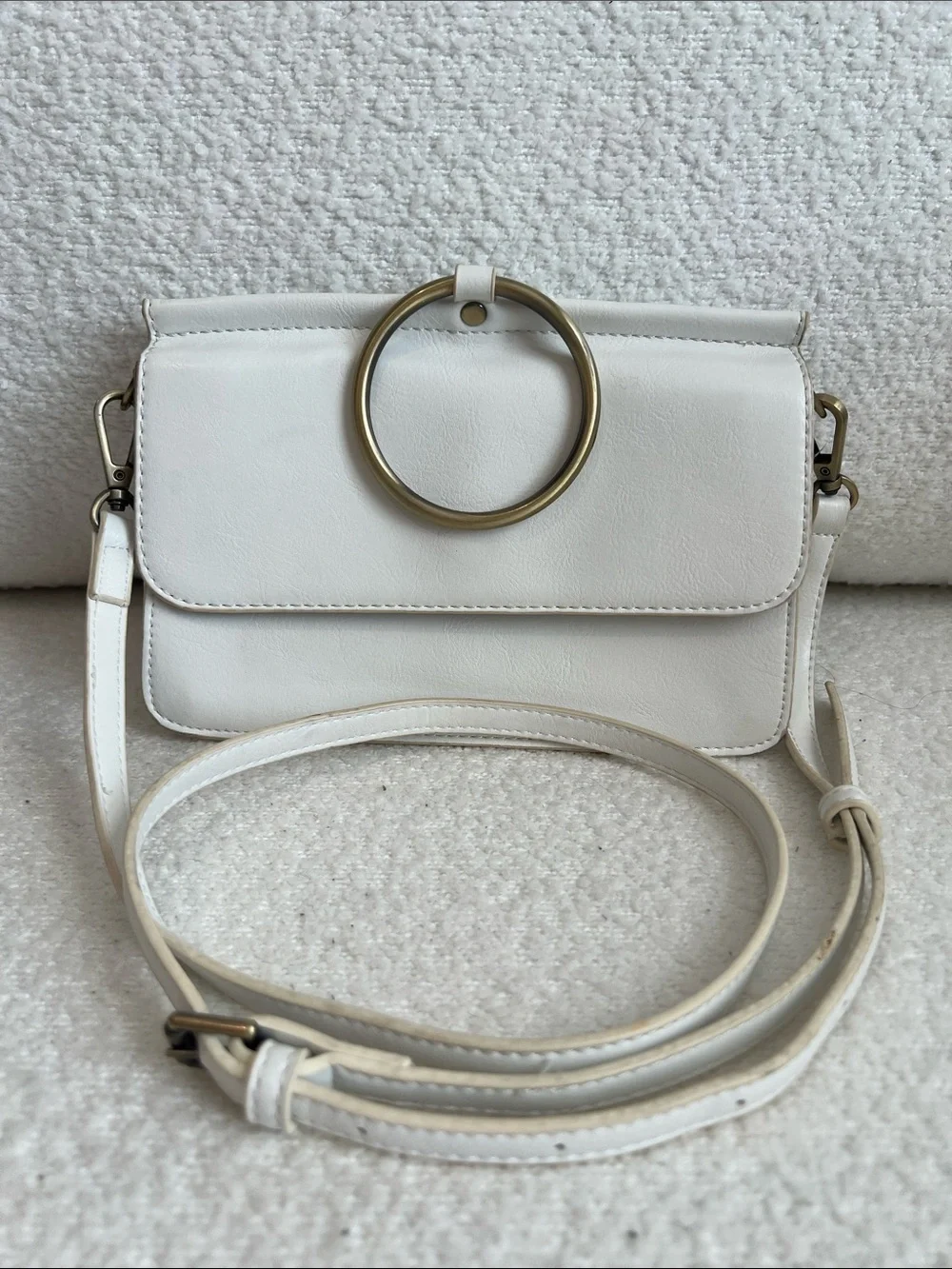Joy Susan White Crossbody Bag with Gold Ring Accent